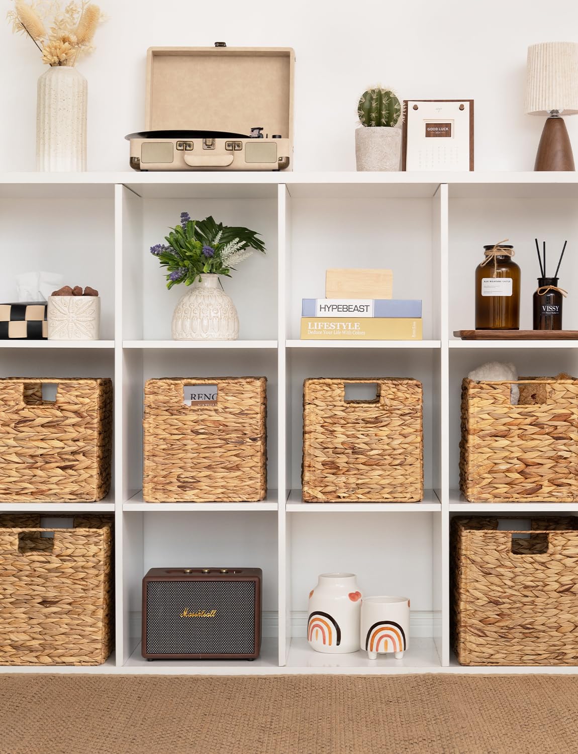 StorageWorks Cestini in vimini pieghevoli con fodera rimovibile, cestino portaoggetti con maniglie integrate per soggiorno, dispensa, 27x27 cm, confezione da 2