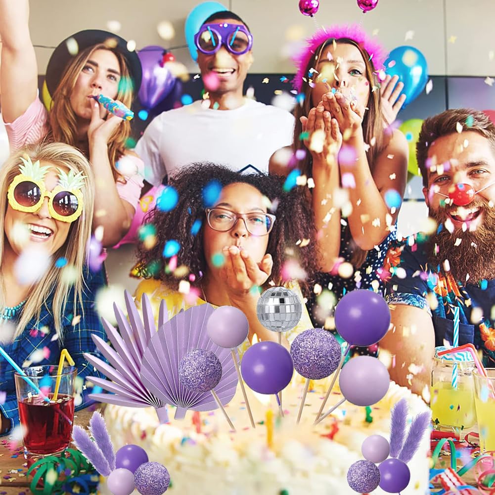 FOSDICK Boho Tortendeko Set - 27 Teile Violett Mit Blumen & Schmetterlingen