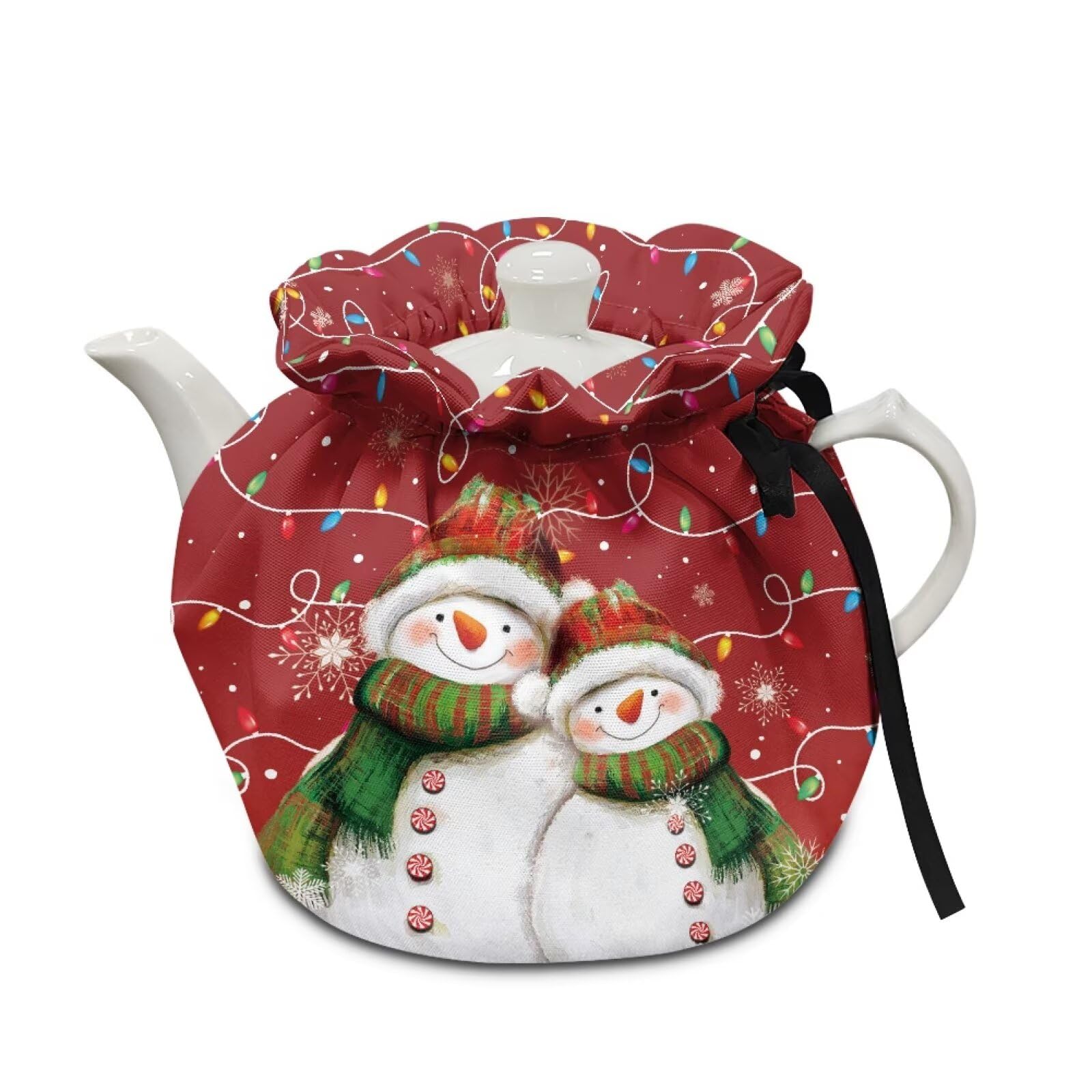 Christmas Lights Snowman Tea Pot Tea Kettle Decorative Cover Durable Insulated Dustproof Bag Heat-Insulating Preventing Burns Dirt-Resistant Moving Teapot Protection Set Kitchen Accessories