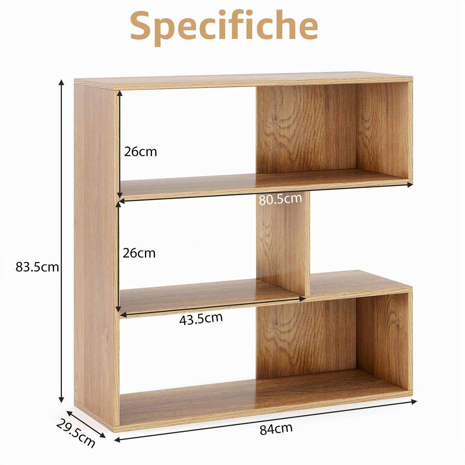 HOMASIS Libreria Scaffale Unica, Scaffale a 3 Scomparti in Legno, Liberamente Combinabili, Libreria Salvaspazio per Salotto, Ufficio, Cucina (Naturale, Modello 1, Nuovo)
