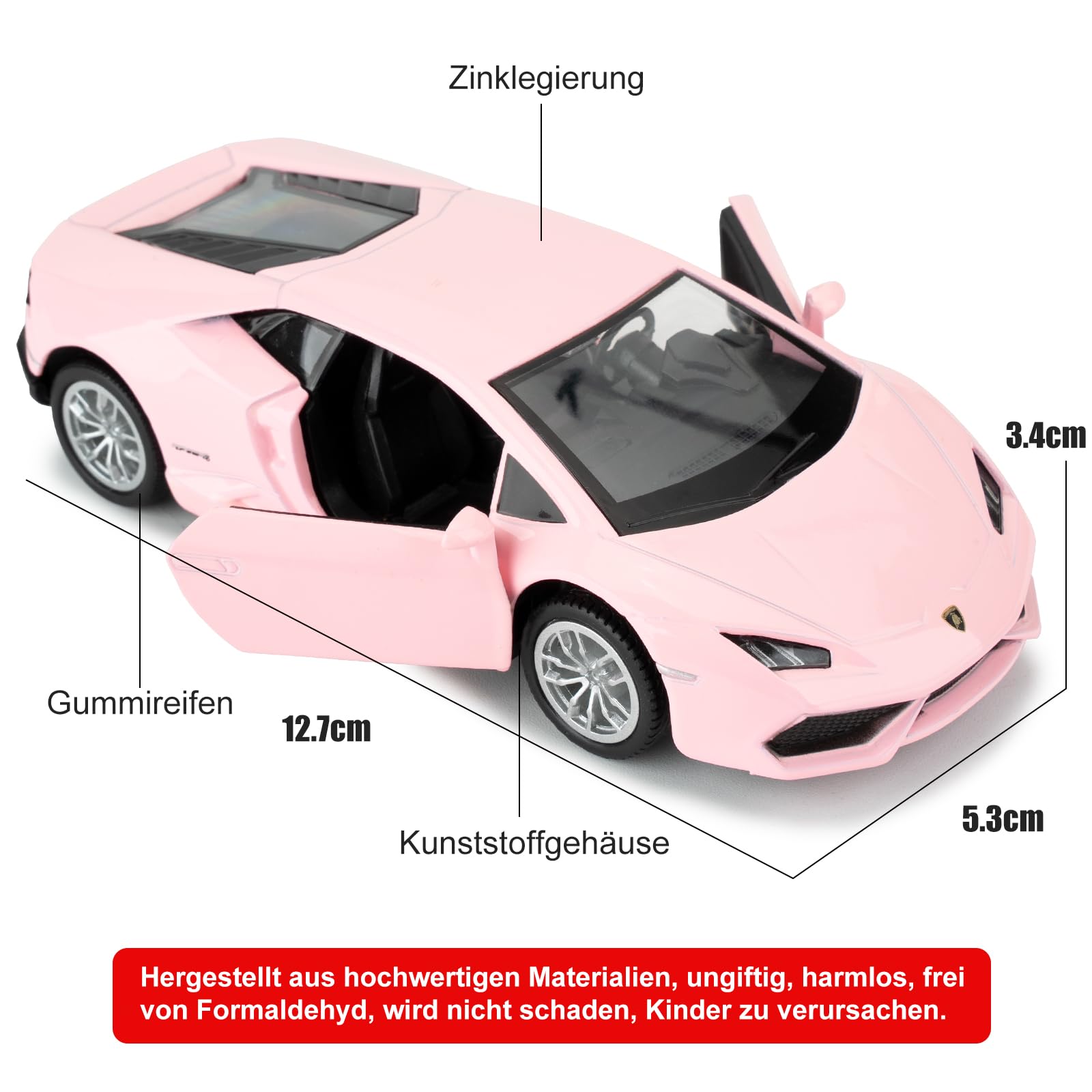imtfzct 1/36 Lamborghini Huracan LP610-4 Model Car, Alloy Steel Toy Car with Pullback Function, Car Gifts for Boys and Girls (Pink) - Image 3