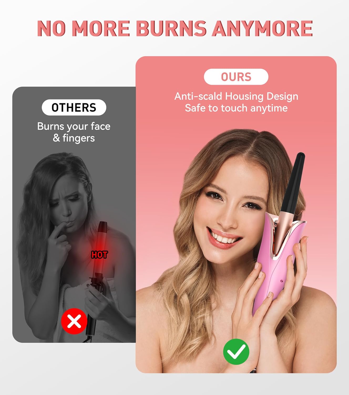 Automatic Curling Iron, Curling Wand Self Rotating for Medium and Long Hair, with Guider Rod - Easy to Use, No Burns, No Tangle, Fast Curl, 1 Inch, Dual Voltage, Automatic Hair Curler for Teen Girls