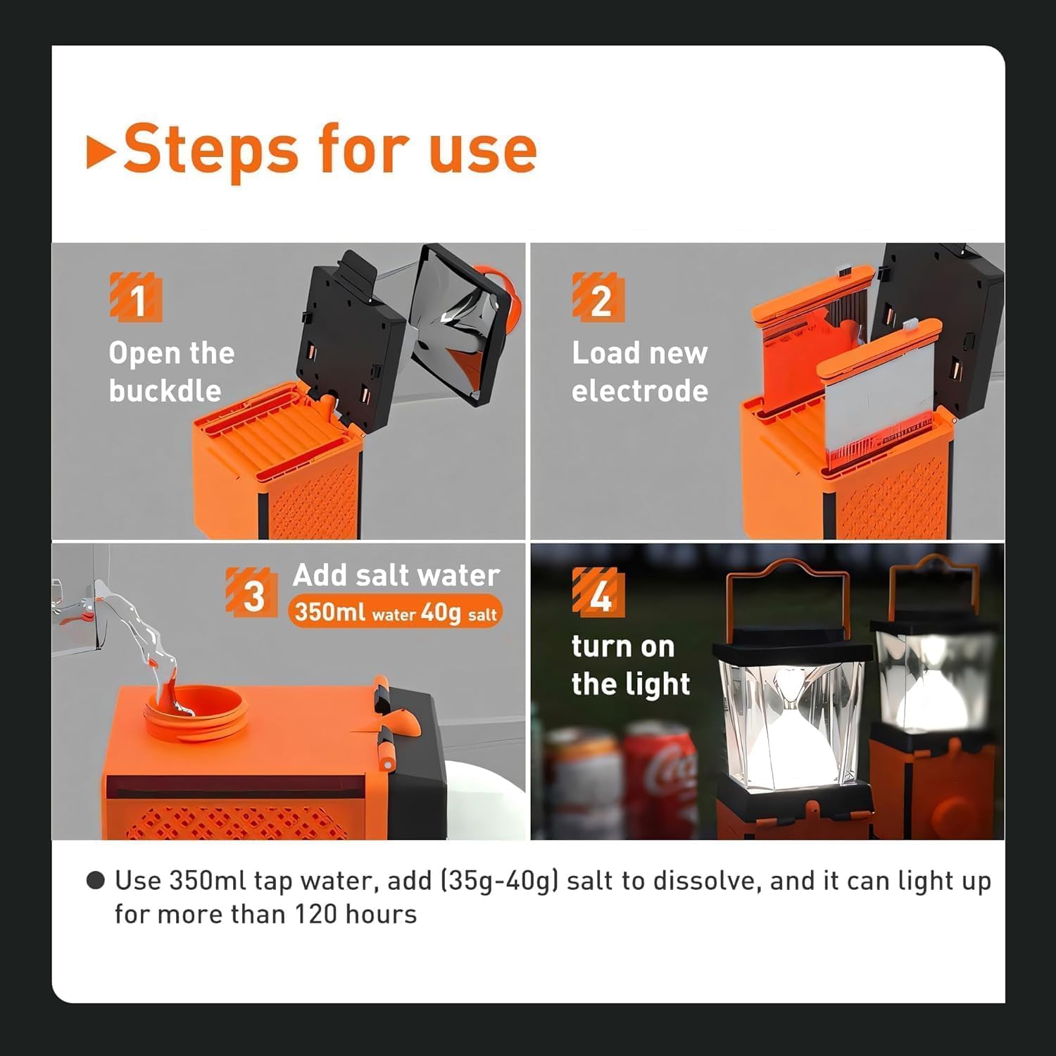 Environmentally Conscious Lighting, Saltwater Camping Lantern - Survival & Emergency Outdoor Ligh Simply add Salt Water to Activate The Light. It's That Easy