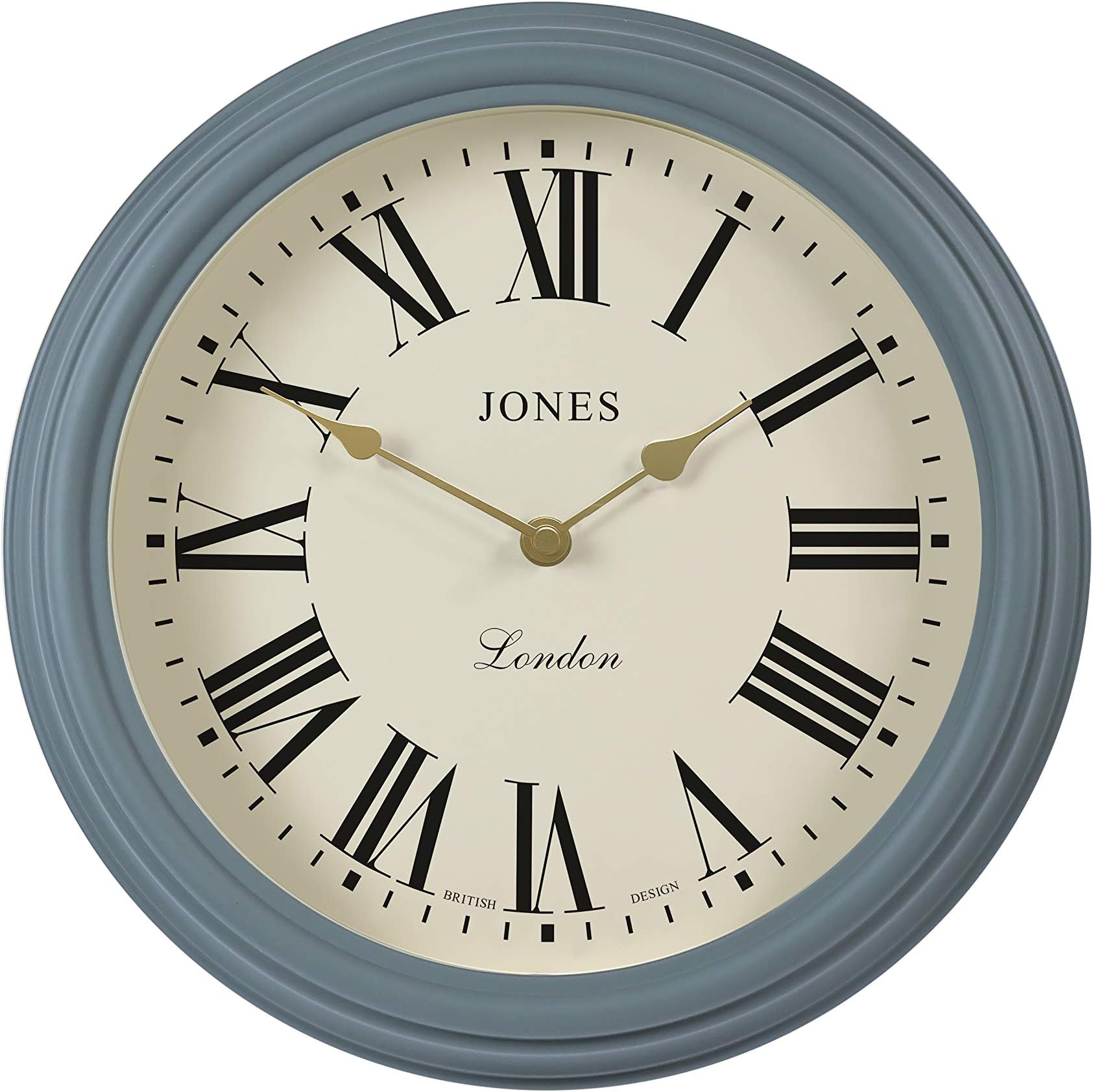 Jones Clocks® Venetian Wall Clock - Round Wall Clock - Classic Traditional Design - Designer Wall Clock - Kitchen Clock - Living Room Clock - Office Clock - Decorative Case (Blue/Roman Numerals)