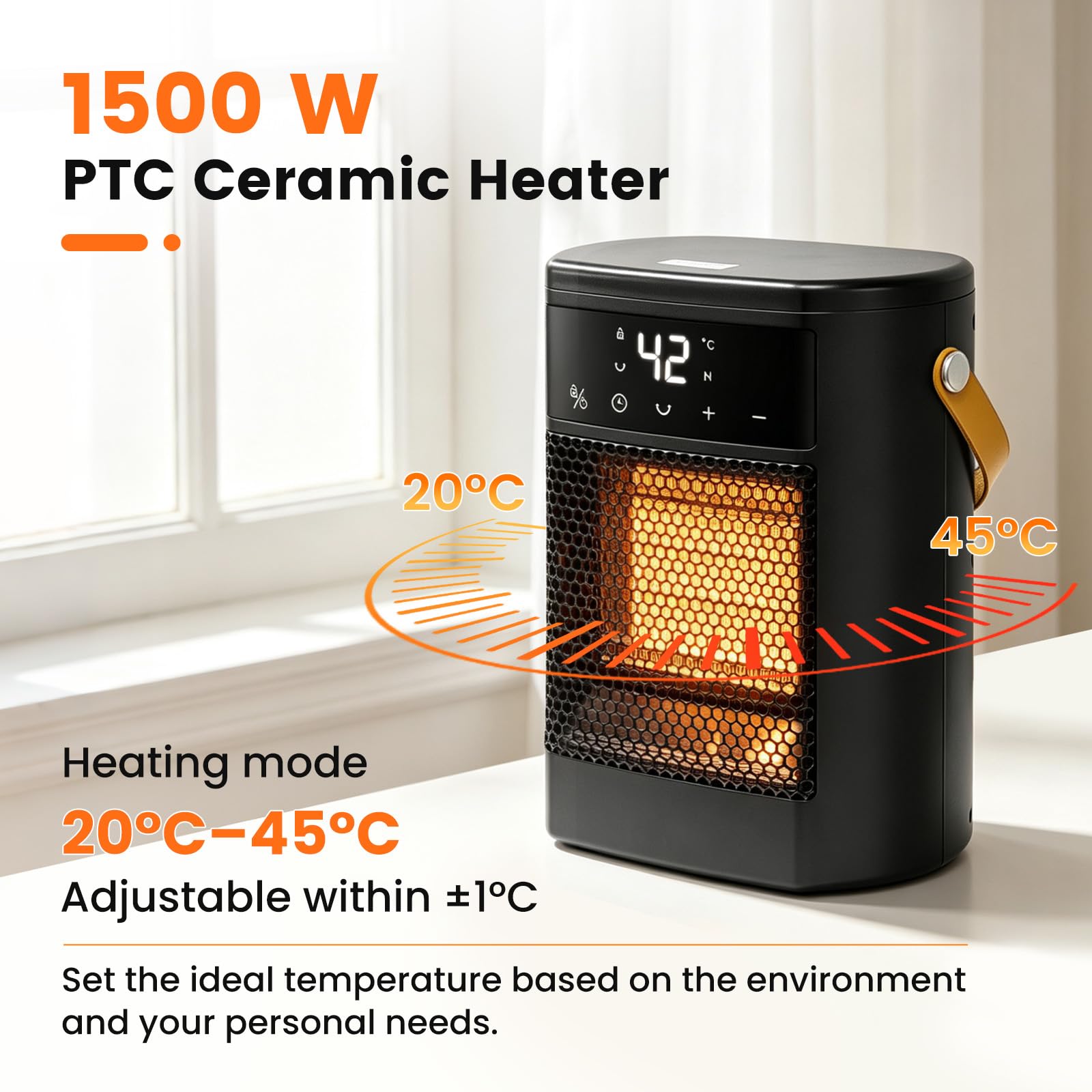 Heizlüfter Energiesparend, 1500W PTC Keramik Heizlüfter, 36 dB Leiser