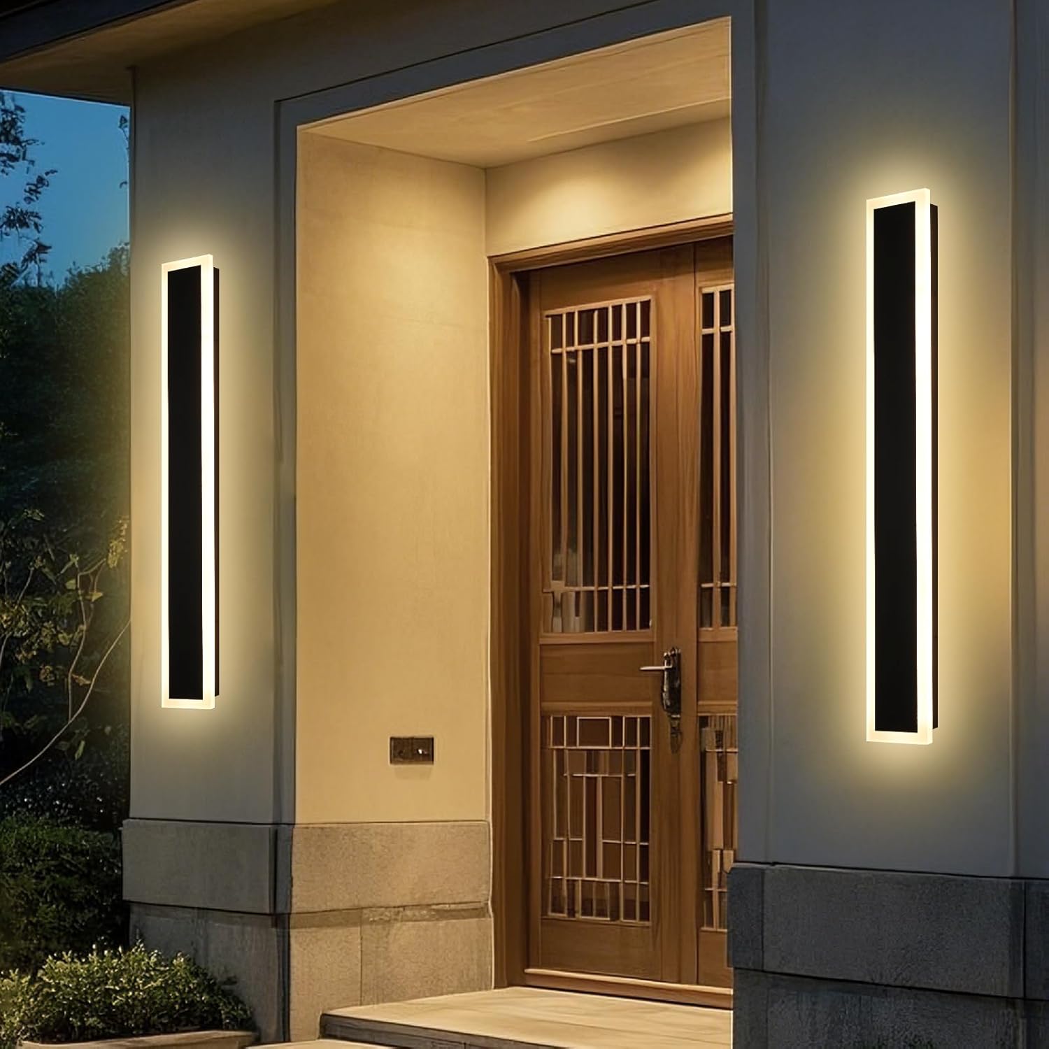 2 Pack 40In Black LED Outdoor Wall Lights Exterior Garage Lights, 3000K-6000K Dimmable Modern LED Linear Wall Sconce IP65 Waterproof Long Outdoor Wall-Mount Lighting Fixture for House Porch
