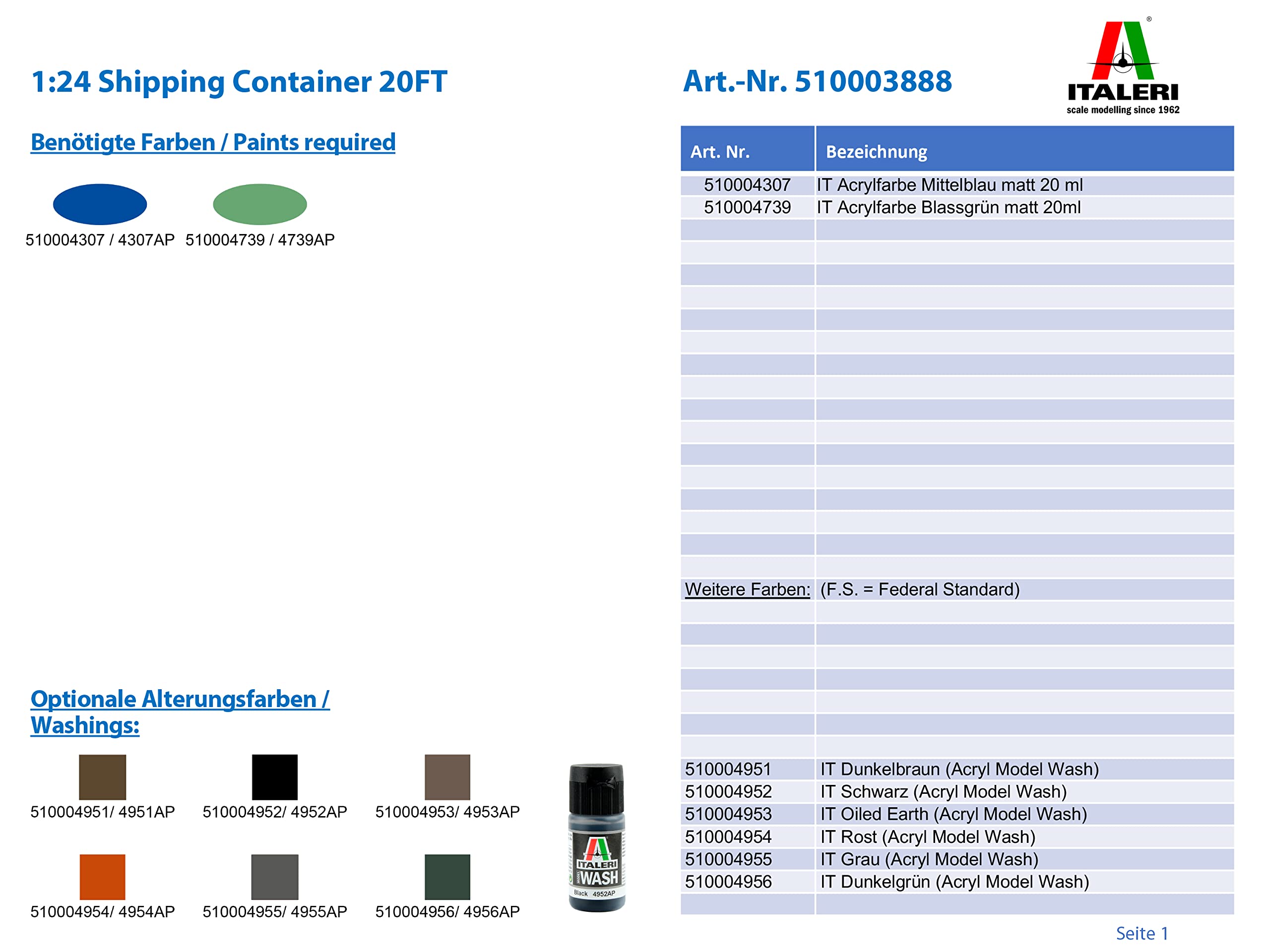 Italeri 3888 - Shipping Container 20ft Model Kit Scala 1:24