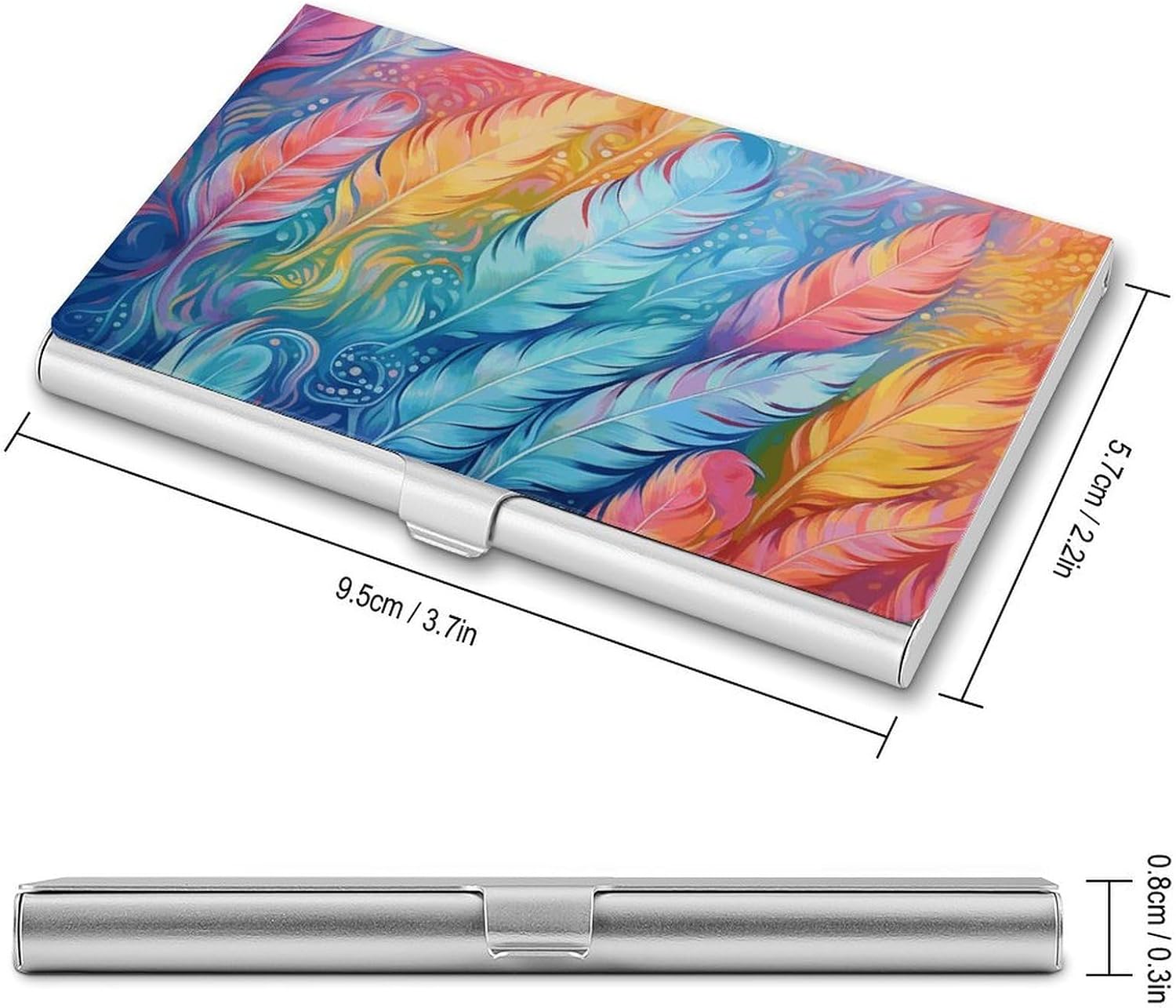 Hand Drawn Feathers Business Card Holder for Men, Flip Cover Business Card Case for Women, Personalized Slim Cards Case for Hotel, Event, Restaurant, Valentine's Day Gifts