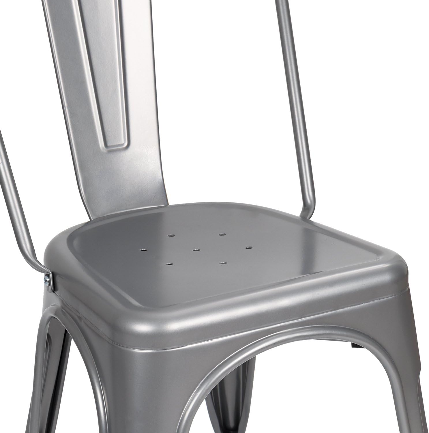 JUMMICO Metal Dining Chair Stackable Indoor Outdoor Industrial Vintage Chairs Bistro Kitchen Cafe Side Chairs with Back Set of 4 (Silver)