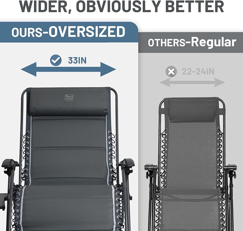TIMBER RIDGE XXL Oversized Zero Gravity Chair, 33" Wide, 500 lb, Gray image 5