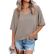 Cicy Bell Womens Summer V تيشيرتات قصيرة الأكمام قمم متدفقة لطيفة فضفاضة تناسب المحملات الأساسية