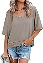 Cicy Bell Womens Summer V Neck T Shirts Casual Short Sleeve Flowy Tops Cute Loose Fit Basic Tees