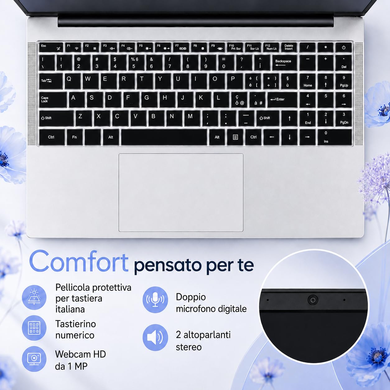 Notebook 15.6 Pollici PC Portatile, Ryzen 7 5800H, 16GB RAM DDR4 + 512GB SSD, Windows 11 Pro, Webcam HD, Tastierino Numerico,Tastiera retroilluminata