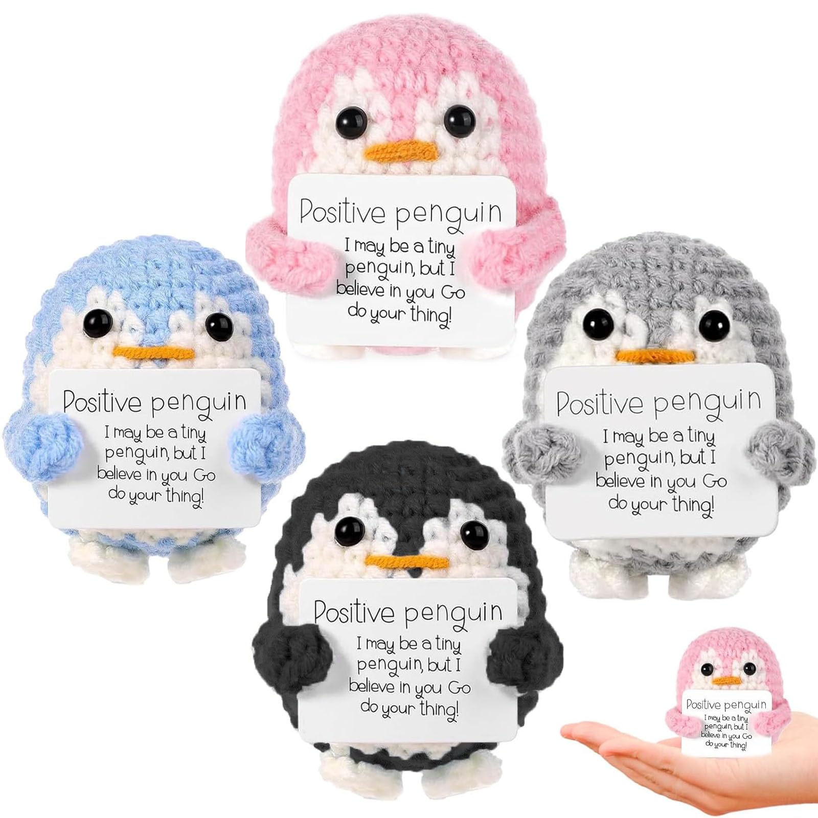TUBAWD 4PCS Positive Penguin, Positive Crochet Animals Handmade Crochet Penguin Set, Emotional Support Companions