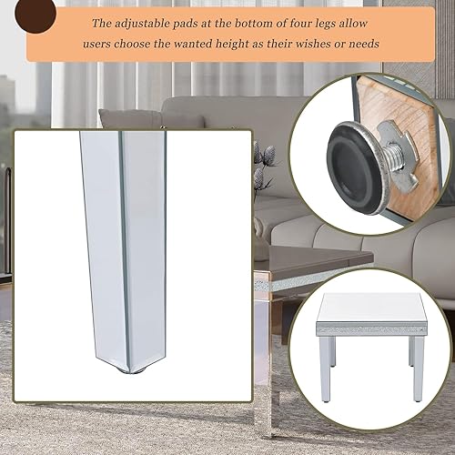 Miniatura 7 de Mesa de centro rectangular con espejo, moderna mesa de centro de vidrio templado transparente con marco de metal, mesa de sala de estar plateada de