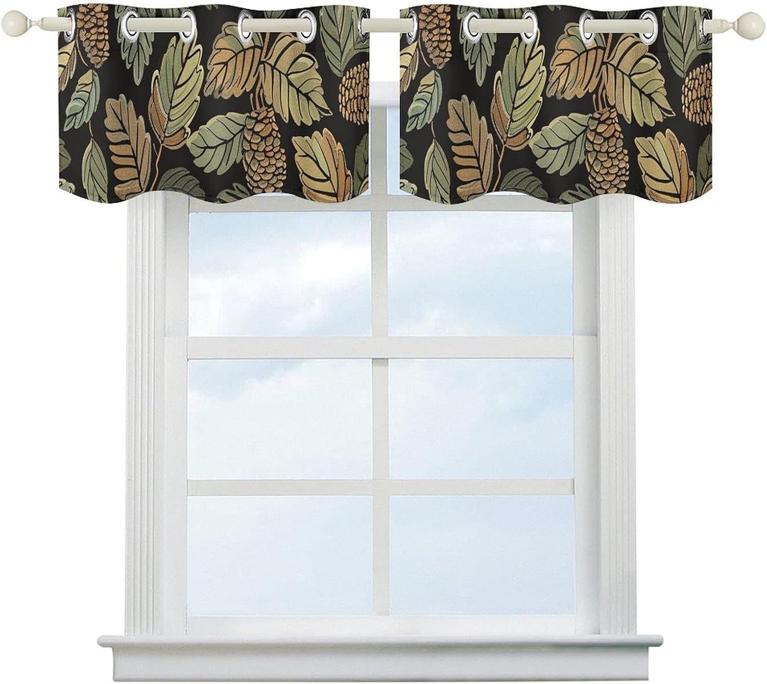 Light Olive Green Fruit Valance for Windows, 2 Pack Kitchen Curtains Modern Home Decor, Soft Blackout Window Curtains for Living Room & Bedroom, 18 X 52 Inch