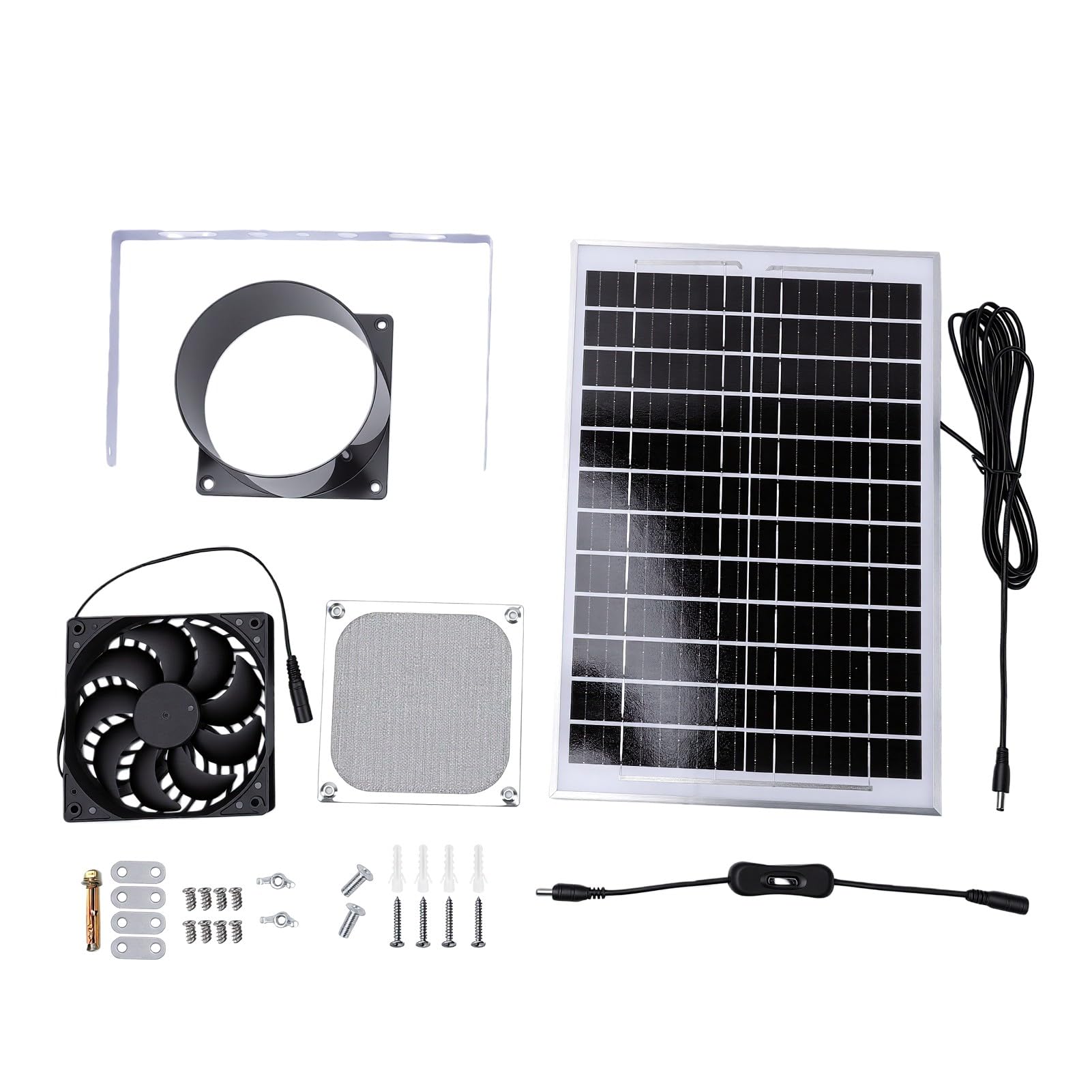 Ventola di Scarico Solare, Ventilatore di Estrazione con | Ventola di Ventilazione con Alloggiamento in ABS e Rete, per Serre, Pollai e Capanni