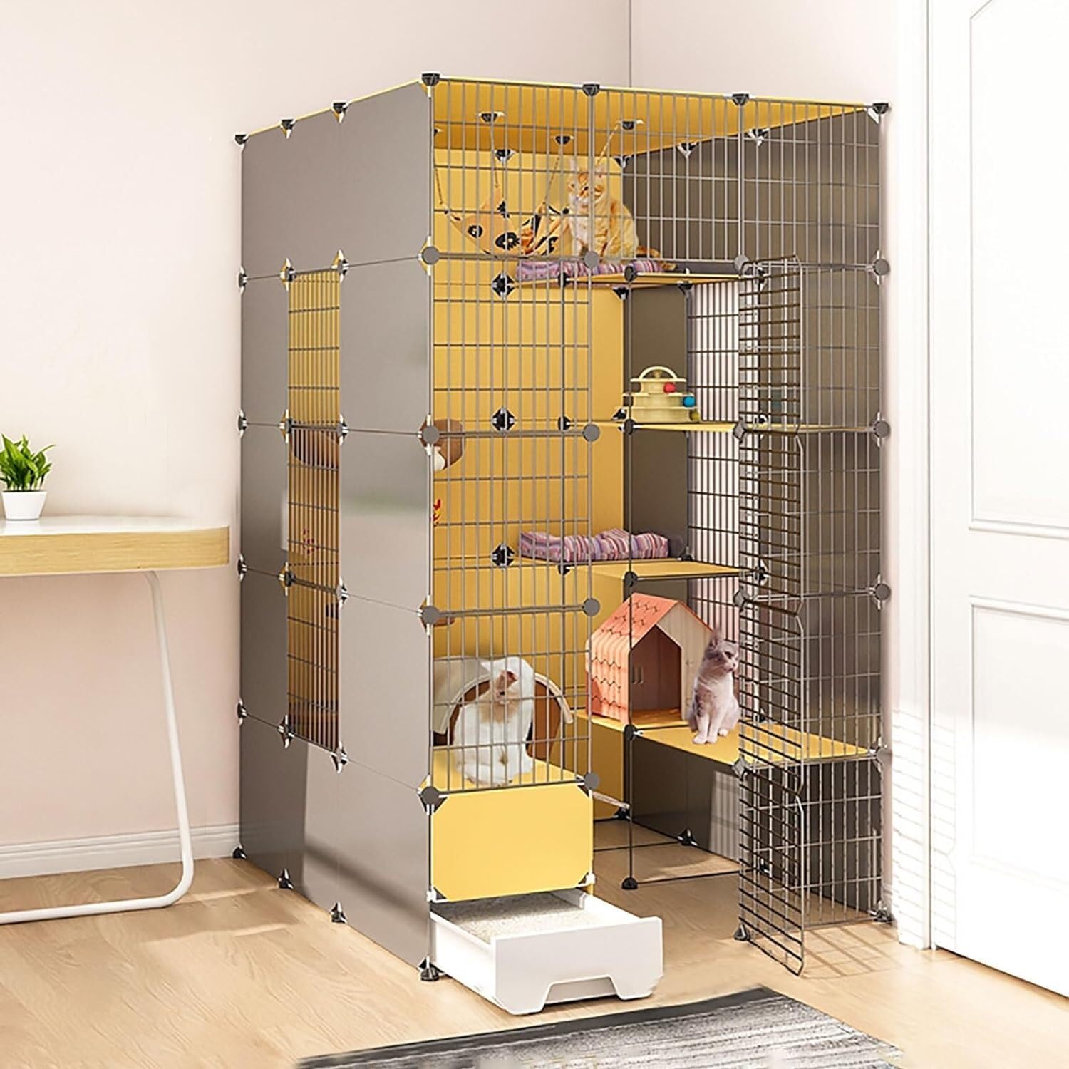 asdchZen Cat House Large Cat Cages Indoor With Litter Box,Diy Cat House Pet Playpen Cat Enclosure Kitten Pen Removable Metal Wire Cattery For Cat And Small Animals,One Color-111x141x183cm