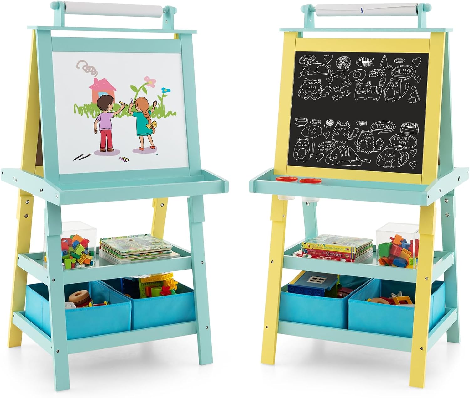 COSTWAY 3 in 1 Kids Art Easel, DoubleSided Blackboard and