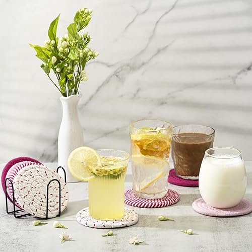 Miniatura 6 de Posavasos absorbentes para bebidas, juego de 4 posavasos de color, posavasos para mesa de café, paquete de 8 posavasos rosas para escritorio,