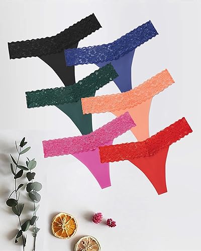 Miniatura 4 de Tangas para mujer, calzones de encaje sin costuras, ropa interior invisible, paquete de 6