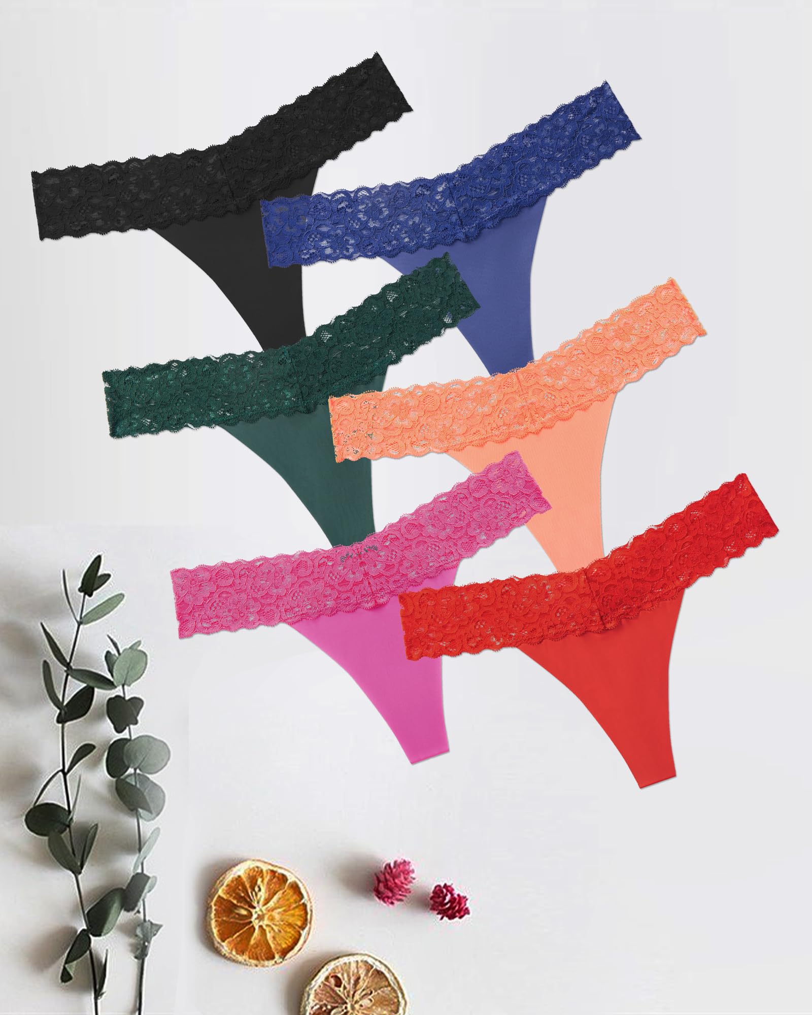 Tangas para mujer, sin costuras, ropa interior de encaje, tangas de encaje invisibles para mujer, paquete de 6