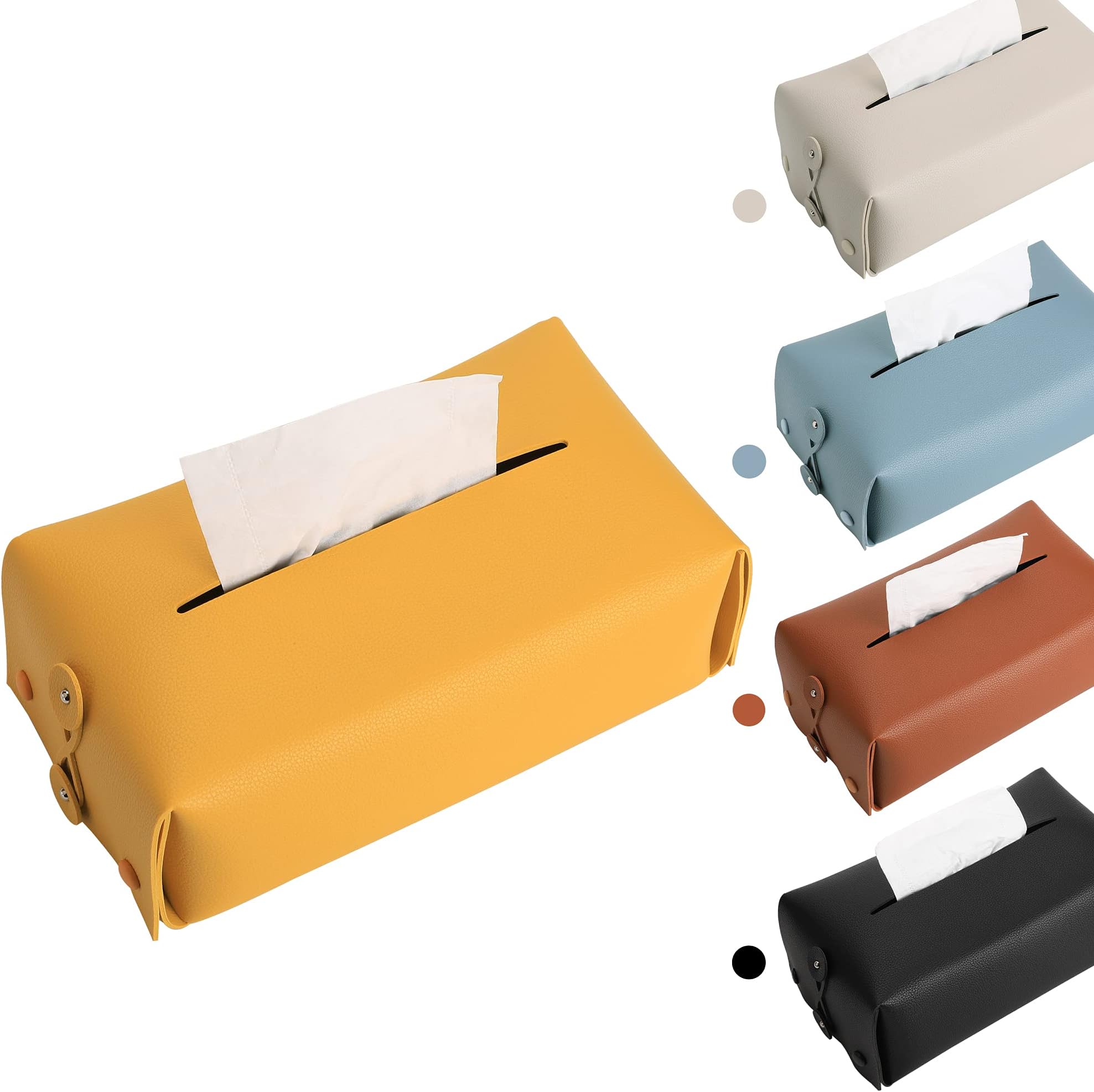 Kevancho Leather Tissue Box Cover Rectangular, Tissue Box Holder Dispenser for Car, Home, Bathroom, Bedroom, Office, Night Stands, Desks and Tables (Yellow, Rectangular)