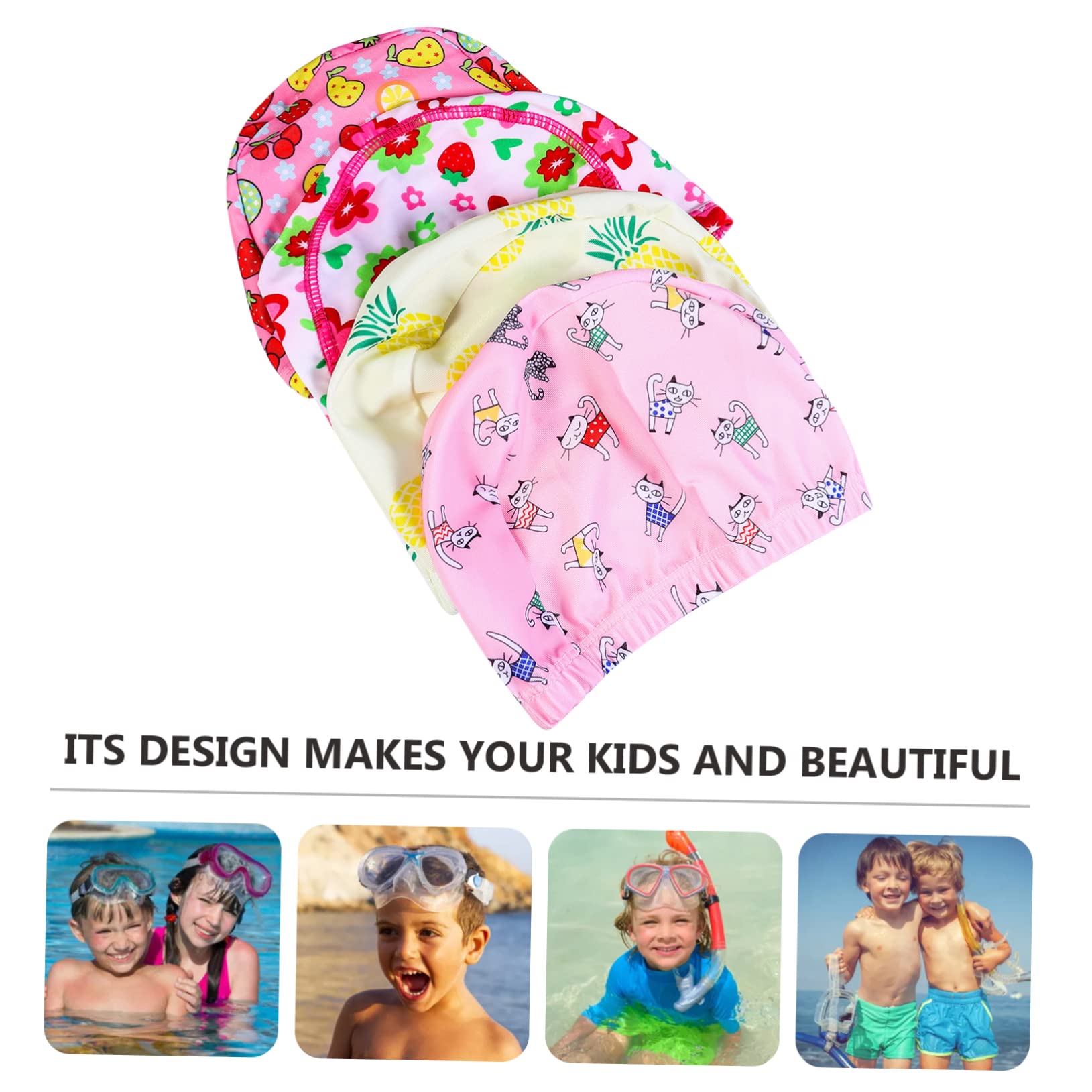 BESPORTBLE 8 Pezzi Cappelli Bagno Berretti Berretti Baby Shower Bambini Orecchie Stampate Stampa Protezione Orecchie Protezione Cartoni Animati Cappello Nuoto Nuotare Bambini In