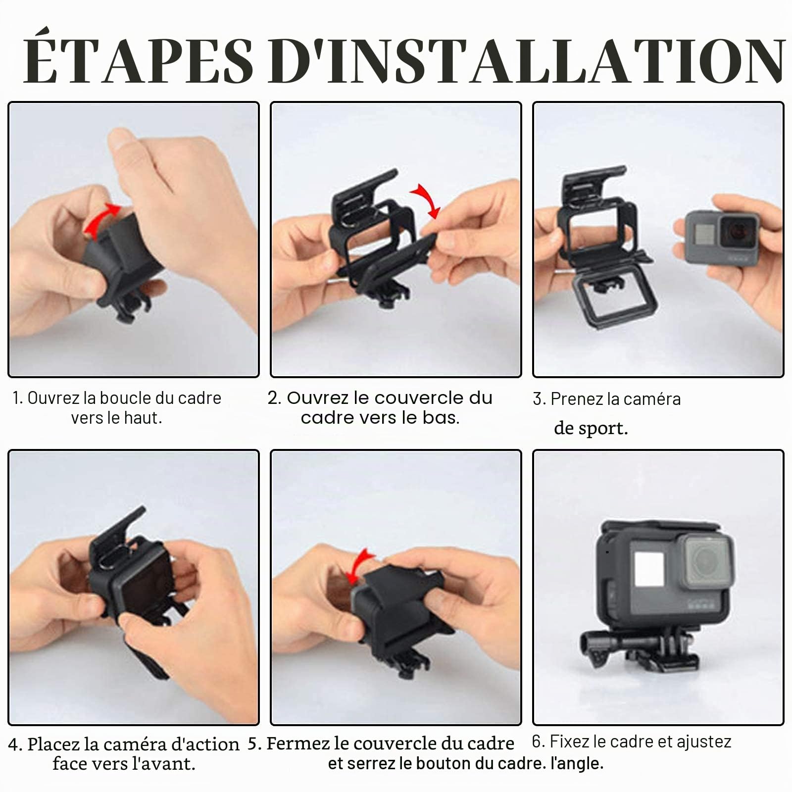 Cadre Boîtier Protection Compatible avec GoPro Hero7/(2018)/6/5 Coque Bordure avec Prise et vis Mobiles Amovibles Noir