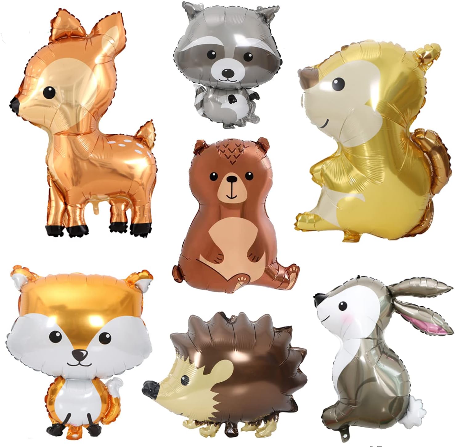 7PCS Woodland Animal Balloons - Forest Animals Foil Mylar for Baby Shower, Jumbo Bunny Fox Squirrel Hedgehog Raccoon Balloons for Birthday Party Decorations