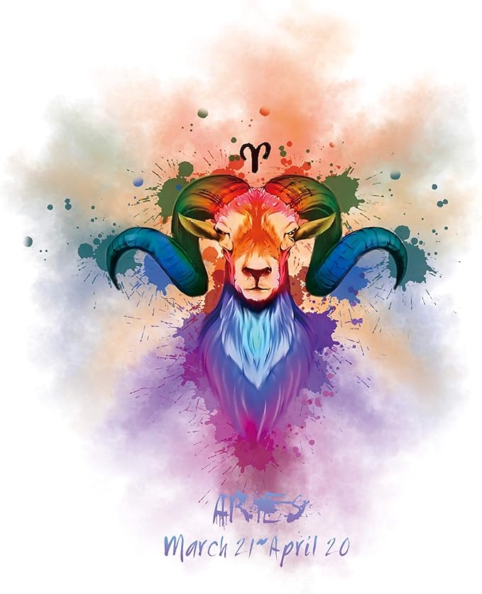 H+CO Inspired Aries Zodiac Sign – The Ram, Colorful Artwork, Ideal Poster wall Art Décor for Home, Office, Bedroom, Kitchen and Children Room, Games Room, Dorm and She Cave Unframed 11 x 14 Inch