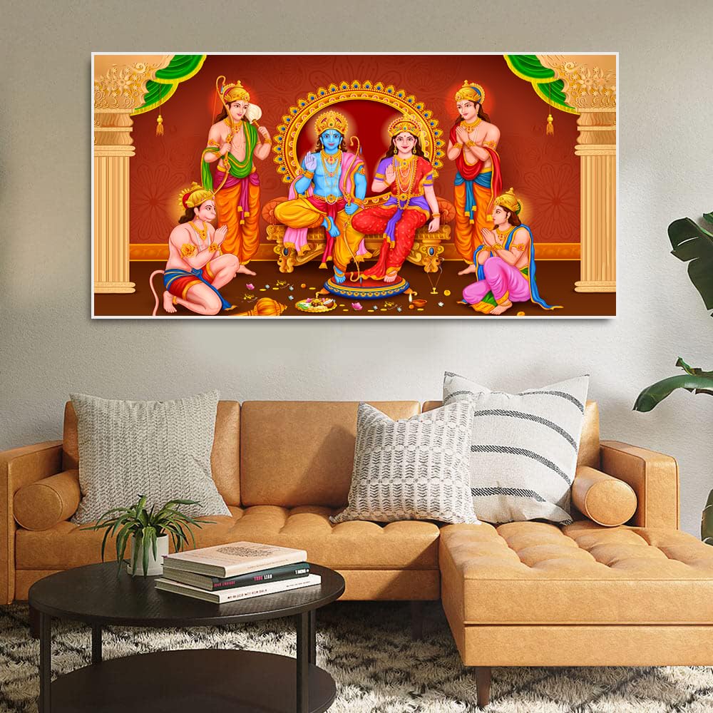 AADEE CRAFT Lord Shri Ram Darbar Floating Frame Canvas Wall Painting For Living Room Drawing Room Big Size I Shree Ram, laxman, hanuman Photo Frame Wall Decor I Pooja Room I Home Decor Hotel & Office Wall Decoration Size Large (24 x 48 Inches)-image-22