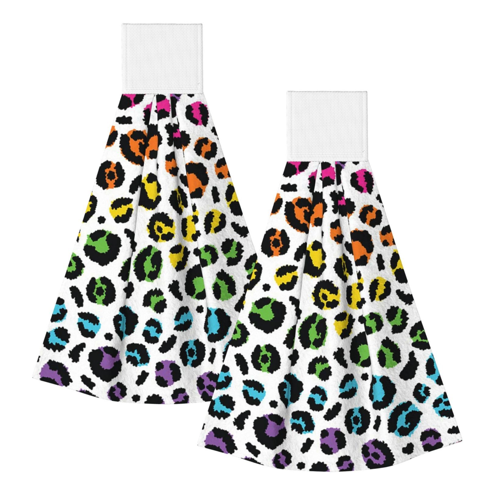 DOPKLNA Rainbow Leopard, 2 Pcs Hanging Coral Fiber Hand Towels for Bathroom, Absorbent Kitchen Towels