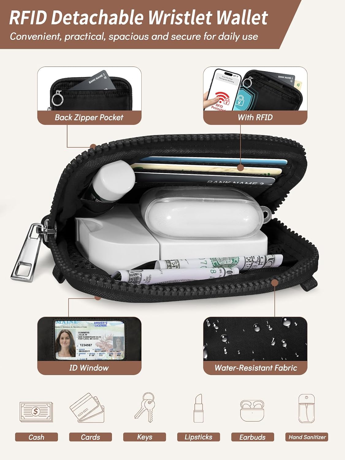 Clip and Go Strap for Phone with Wallet Crossbody Lanyard Black