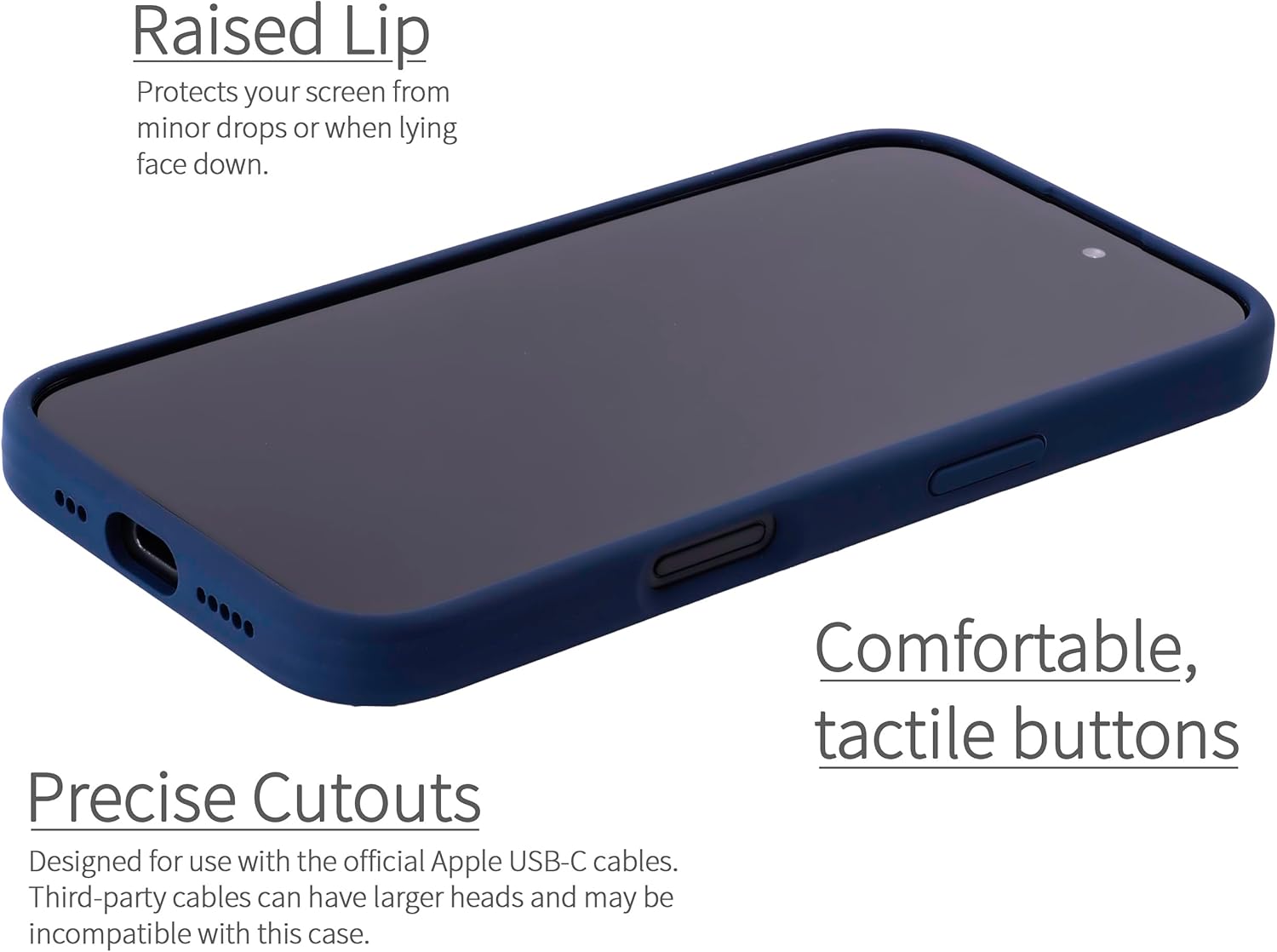 Dockem Card Case for iPhone 16 with Liquid Silicone Shell, Built-in Metal Plate for Magnetic Mounting & Stitched-on Synthetic Leather Wallet with 2 Credit Card Slots (M2L SI, Navy Blue)