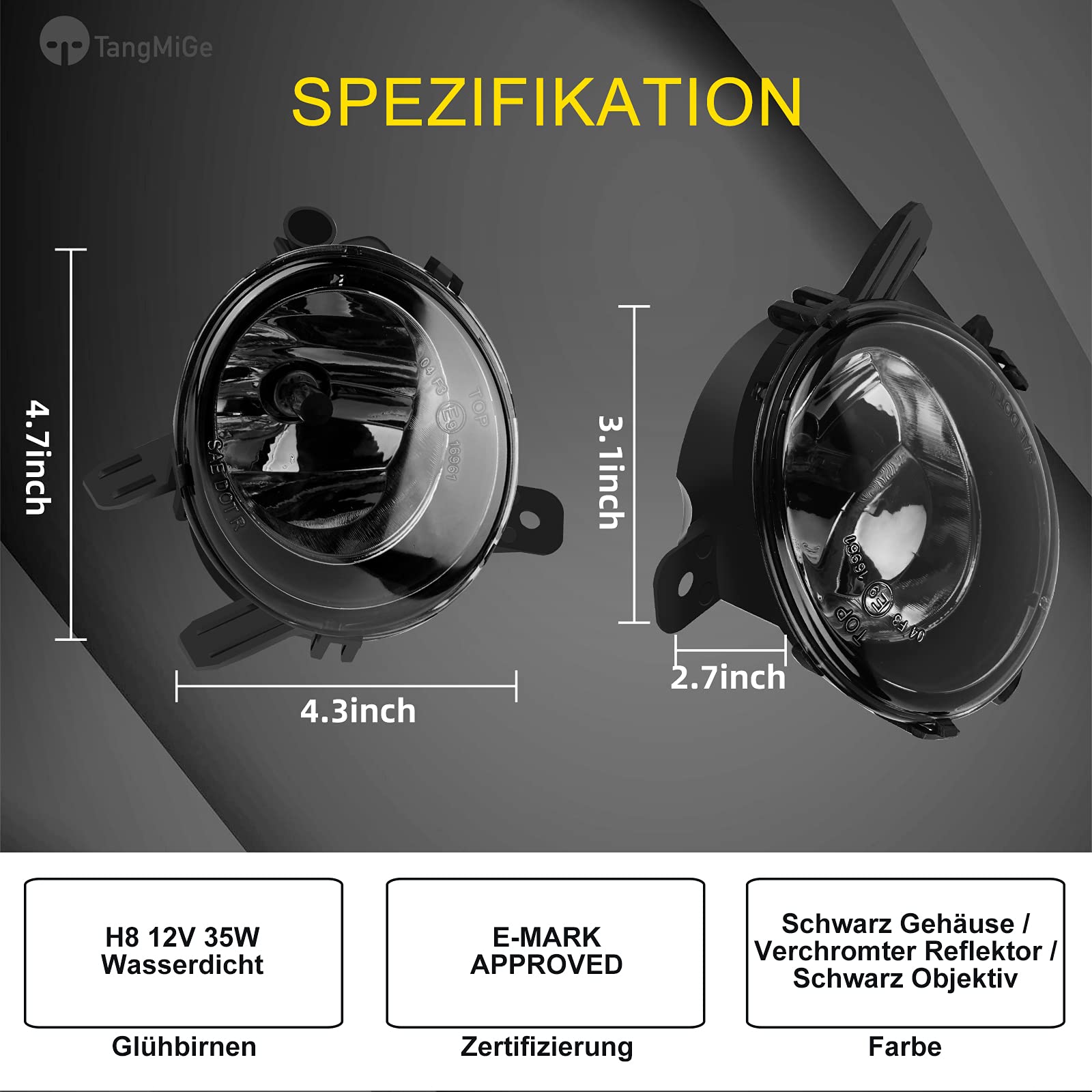 TangMiGe Fendinebbia compatibile con BMW (F20 F21 F22 F23 F30 F31 F32 F33 F34 F36 F45 F46, Active Gran Tourer Turismo Coupe), Serie 1 2 3 4, 11/2010-02/2017, 1 Paio (Fumo Nero)