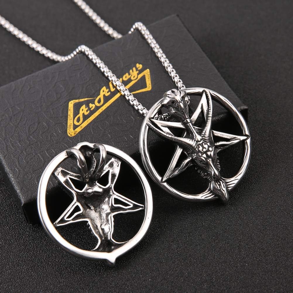 AsAlways Demon Satan Necklace for Men Stainless Steel Retro Gothic Baphomet Goat Head Skull Pendant Necklace Jewelry Gift - Image 3