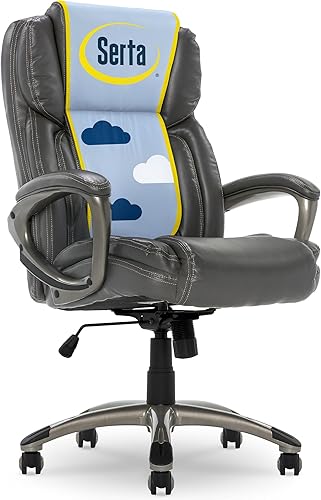 Serta Silla de computadora ergonómica ajustable para oficina ejecutiva con almohadas corporales en capas, borde de asiento de cascada, cuero