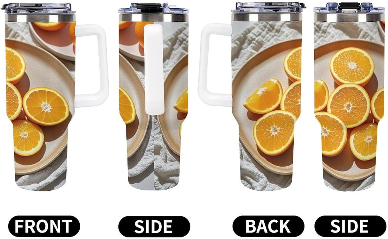 Orange Slices Travel Coffee Mug Reusable Durable Stainless Steel Insulated Tumbler with Handle And Straw Leak Resistant Portable Thermal Cup Gifts for Men Women 40 Oz