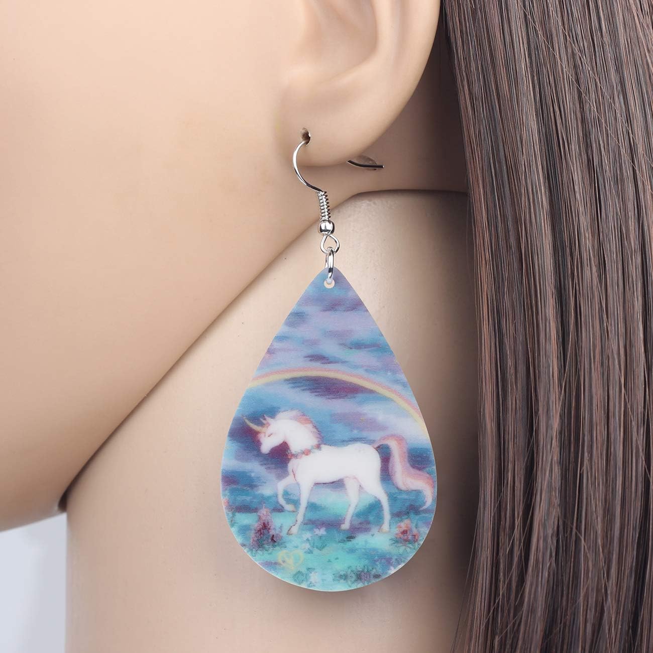 Bonsny Acrylic Big Dangle Pink Teardrop Floral Unicorn Horse Earrings Fashion Jewelry For Women charms - Image 2