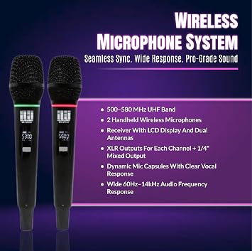 Complete Professional 2000 Watts Complete PA System 6 Ch Mixer 10 Speakers Dual Wireless Mics Stand
