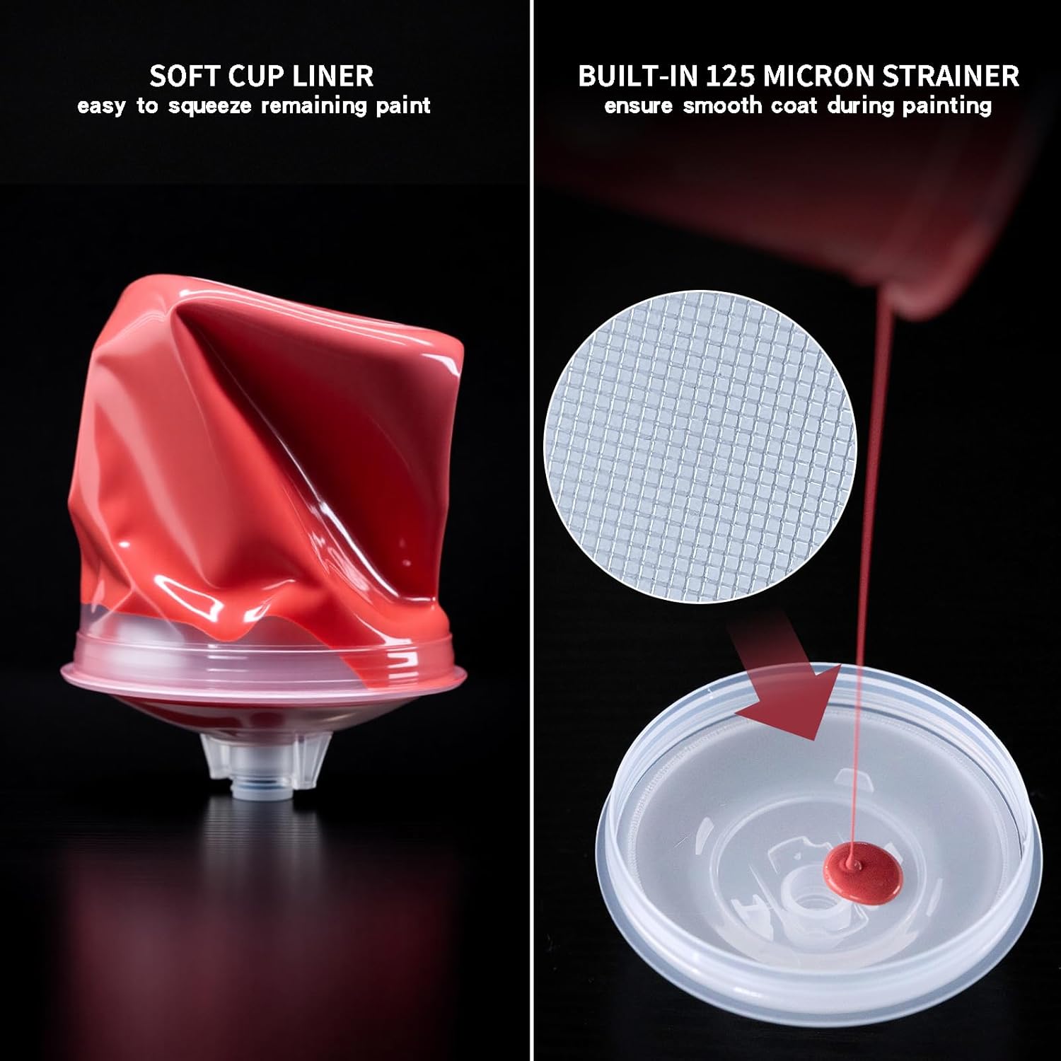 AEROPRO TOOLS Disposable Paint Cups Liners and Lid System, 50 Pack 22 Ounce (650ml) Kit for Spray Gun - 50 Liners, 50 Lids With Strainer, 1 Hard Cup With Retainer Ring, 20 Plugs, 2 Adapters