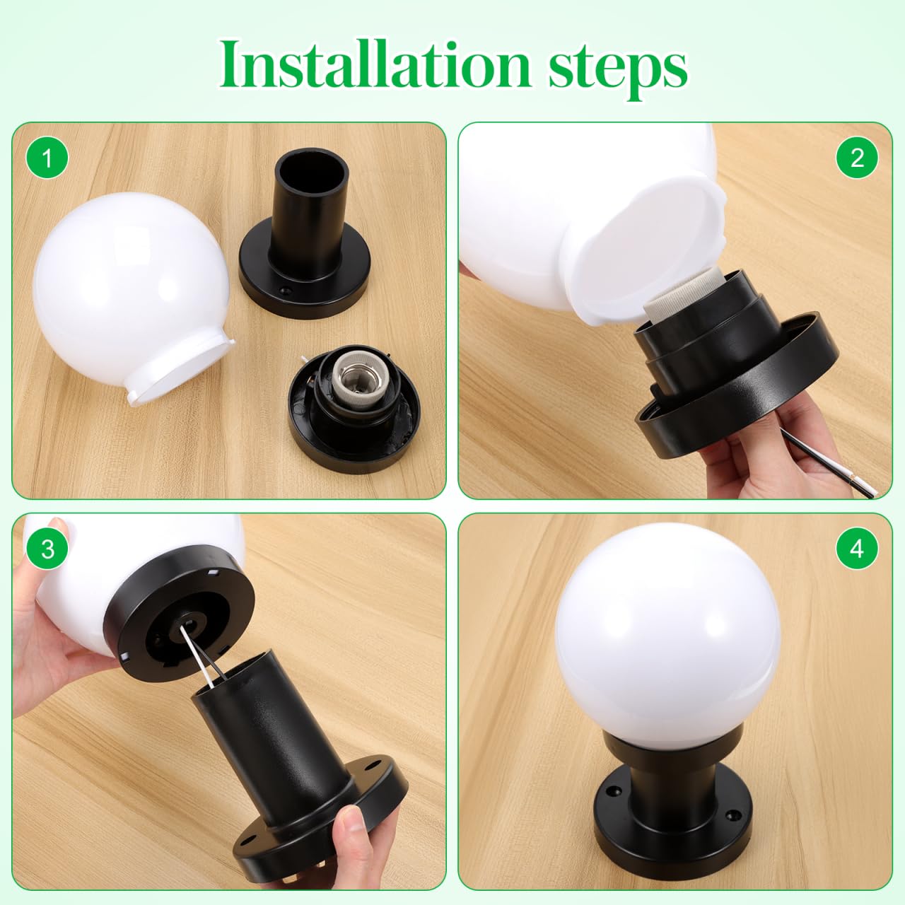 SHERCHPRY Lámpara De Poste Para Exteriores Bola Acrílica 9.64 Pulgadas Luz De Patio Jardín Iluminación De Columna Exterior