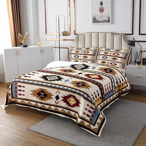 Vista 86 de Erosebridal Ethnic Tribe Feather Coverlet Set Geometric Aztec Bedspread,Western Quilted King African Tribe Arrow Retro Vintage Exotic Geometric