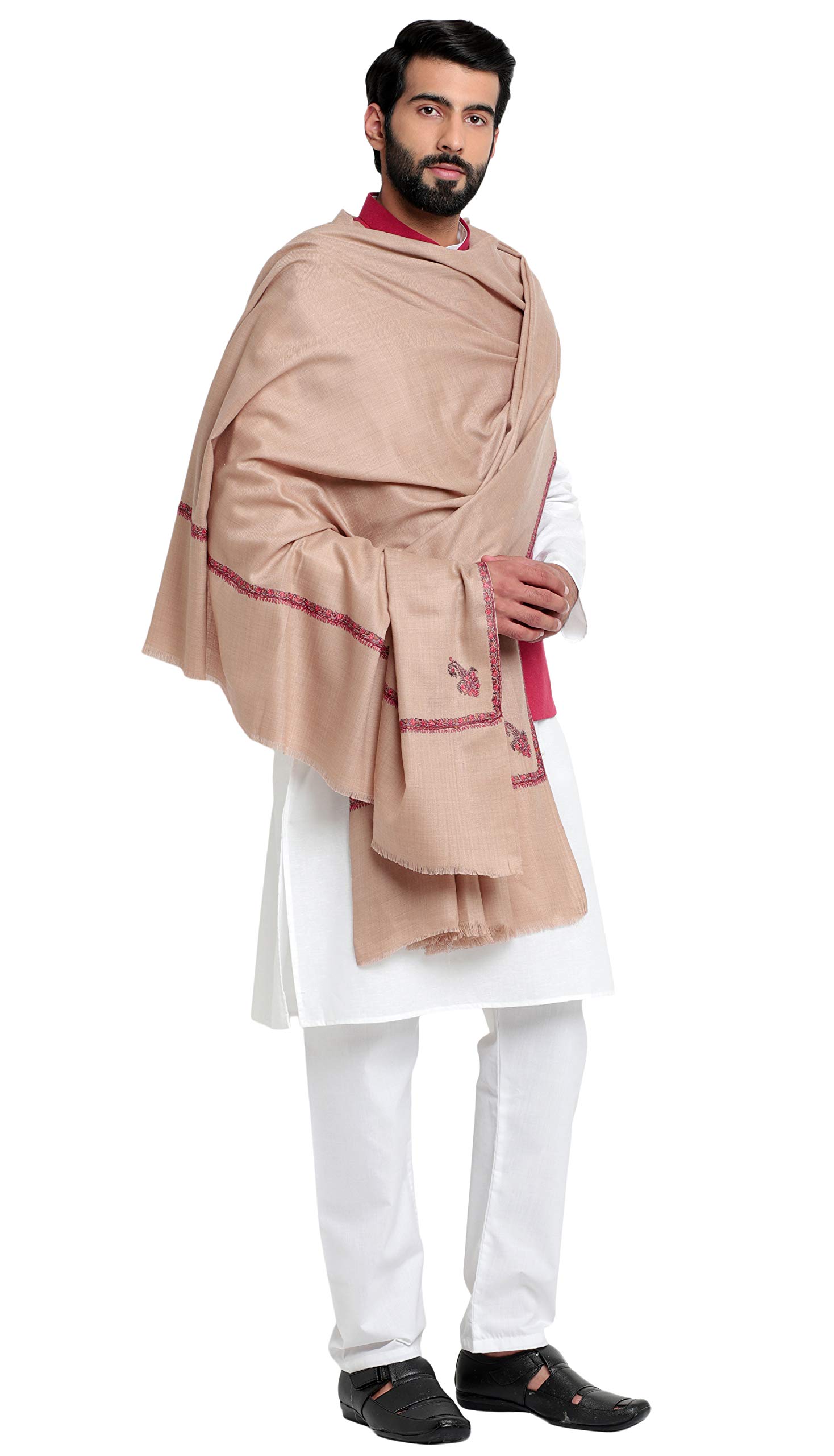 Weavers Villa Men's Embroided Border Kunj Pure Wool Lohi/Woollen Shawl, 125Cm X 250Cm