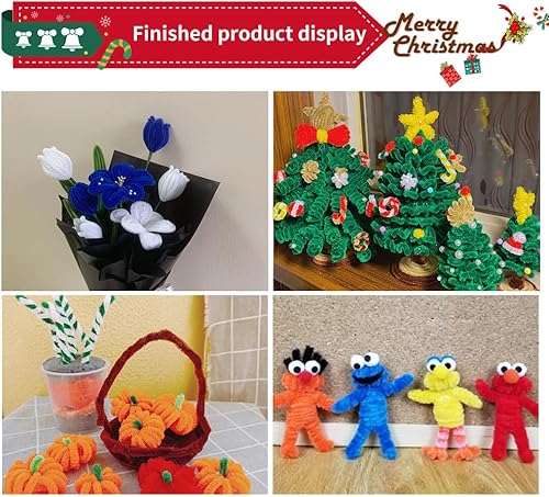 Miniatura 7 de Iuuidu Tallo de felpilla para limpiar tubos, 300 piezas de limpiadores de pipas con purpurina, suministros de manualidades, cepillo limpiador de