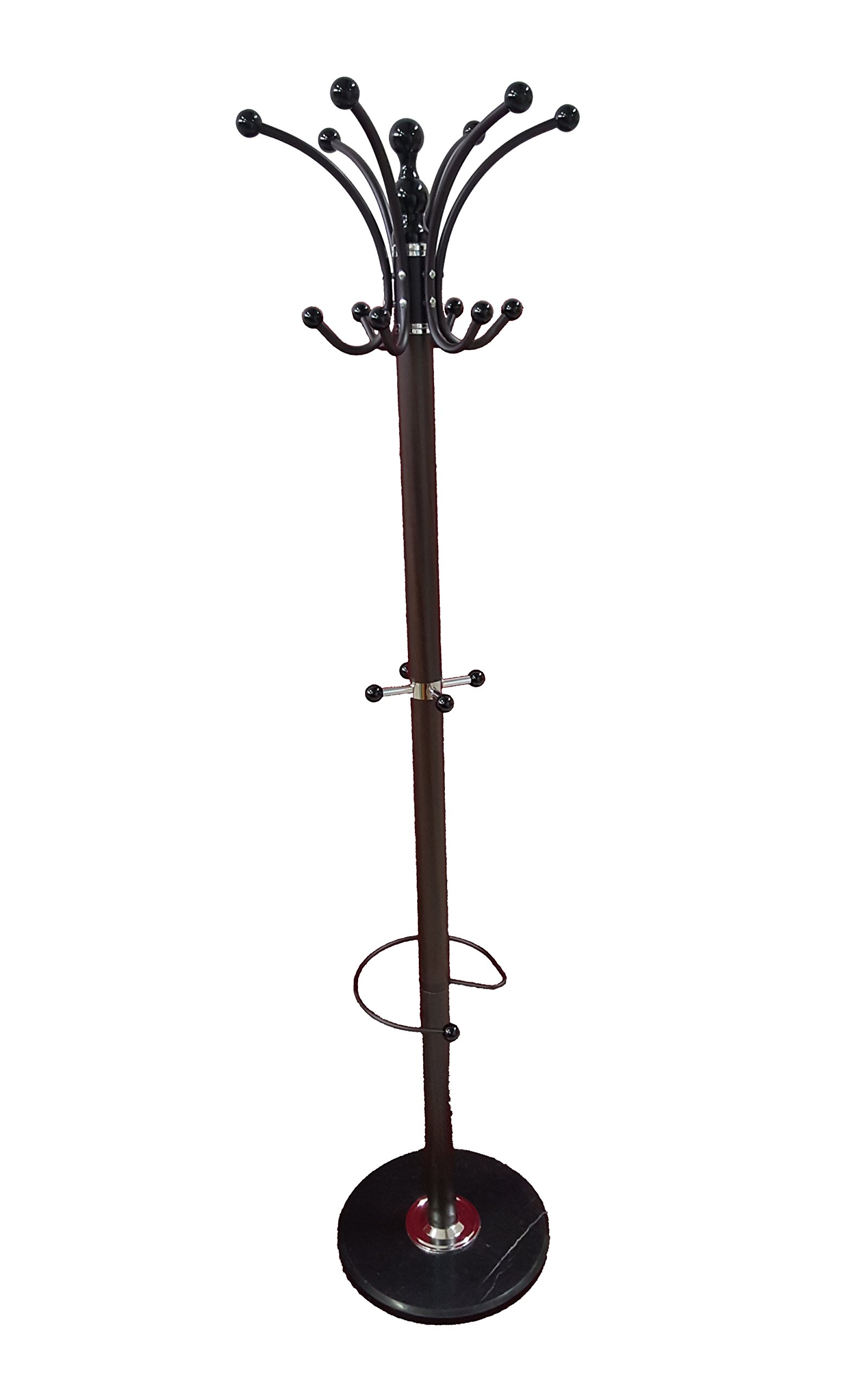 Appendiabiti da Terra Marrone con piedistallo in Marmo, attaccapanni per Giacche, Cappotti, Cappelli, con portaombrelli-EN-81288