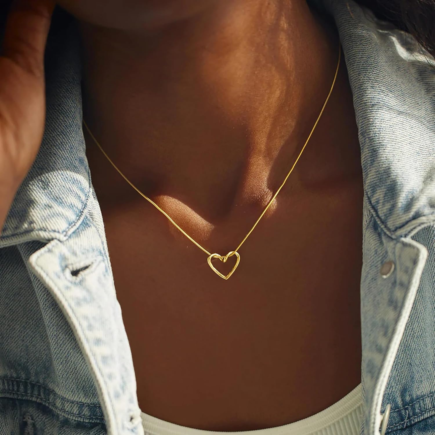 LOVECOM Valentines Gifts S925 Sterling Silver Heart Necklace for Women Dainty 14k Gold Plated CZ Infinity Double Cross Star Pendant Choker Necklaces Trendy Bead Chain Jewelry Gifts for Mom Daughter - Image 4