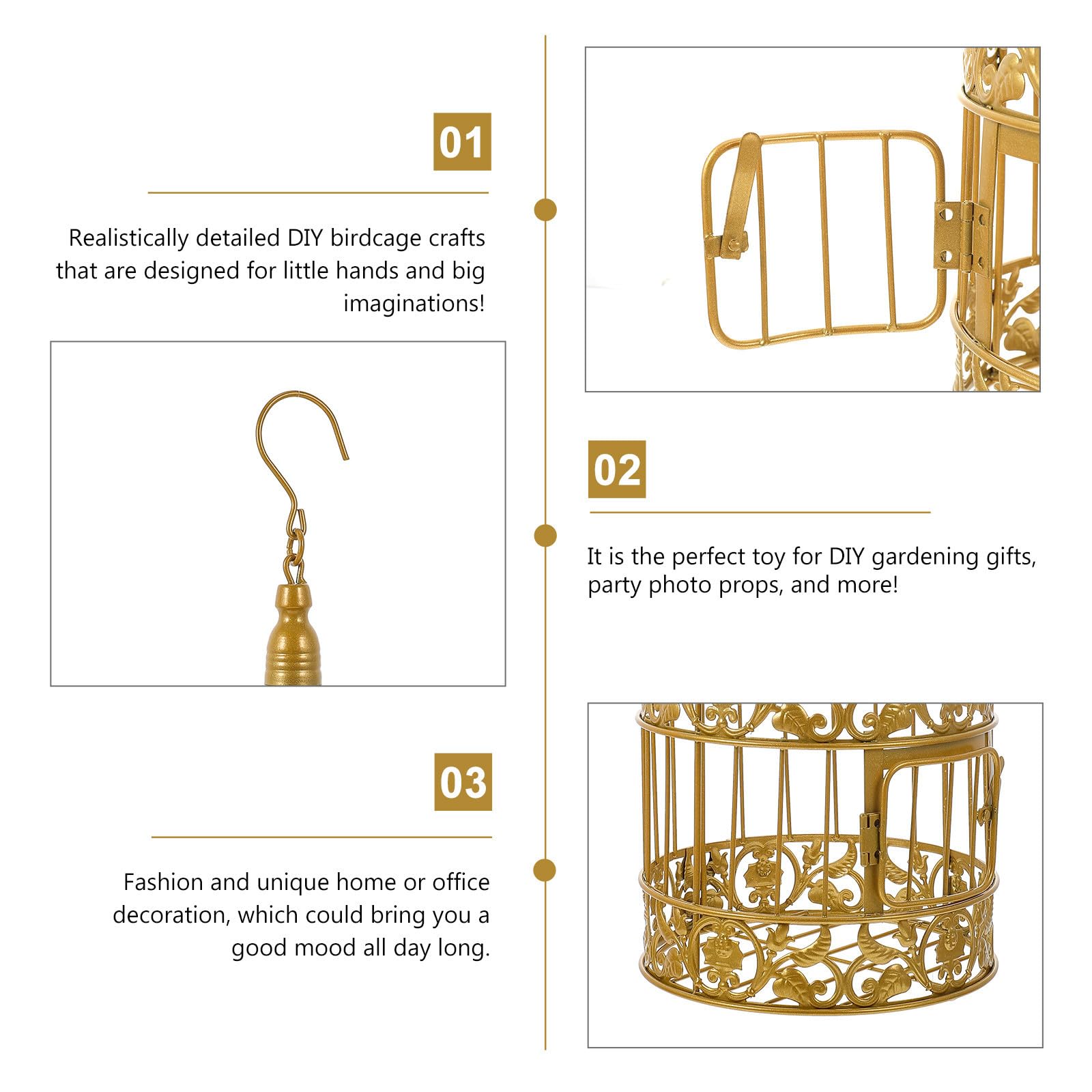 Angoily Cage à Oiseaux Forgé Doré Style Européen 19X35Cm pour Décoration de Mariage et Jardin, Ornement Artistique pour Intérieur et Extérieur