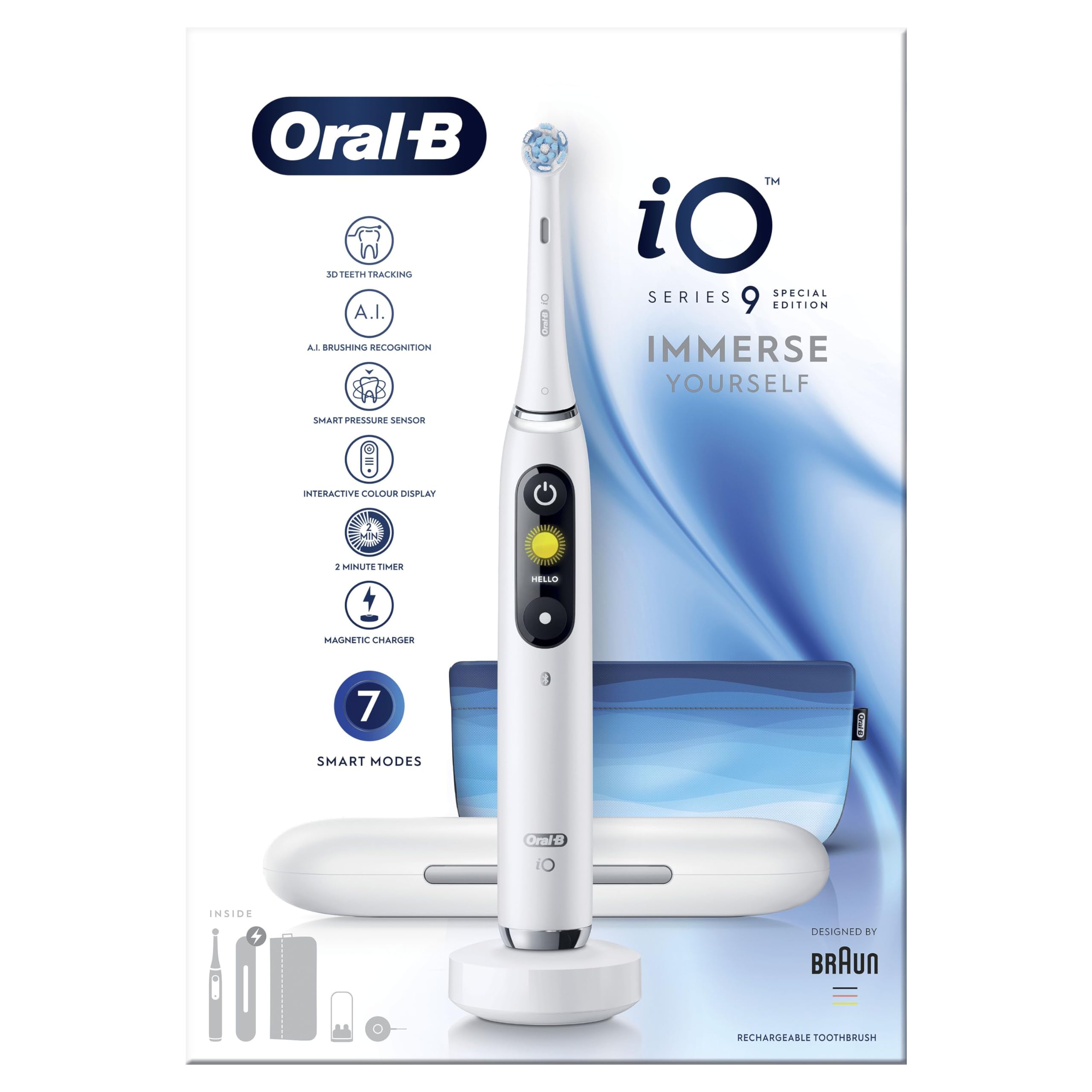 Oral-B iO9 Electric Toothbrushes For Adults, Valentines Day Gifts For Him / Her, App Connected Handle, 1 Toothbrush Head, Charging Travel Case, 7 Modes, Teeth Whitening, 2 Pin UK Plug, Special Edition